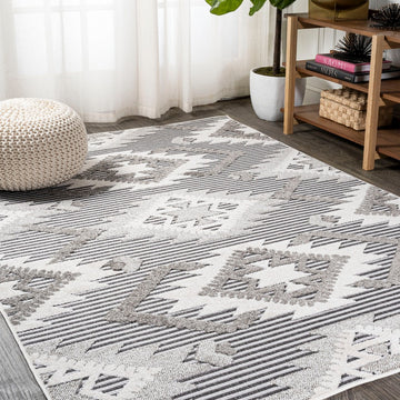 Sumak High-low Pile Neutral Diamond Kilim Area Rug